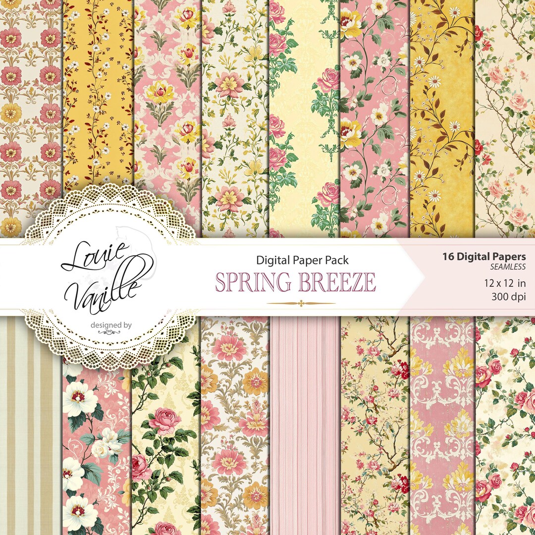 Pink Floral Spring Digital Paper: Seamless Scrapbook Patterns (digital ...