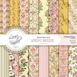 Vintage rosa und gelbe Frühling SEAMLESS Muster Digital Papier, Floral Junk Journal und Scrapbook Printable