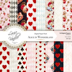 Alice im Wunderland Nahtlose digitale Papiere, Fantasy Wallpaper, Digitaler Download Scrapbooking Ressourcen