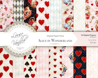 Alice in Wonderland Seamless digital papers, Fantasy Wallpaper, Digital download scrapbooking resources