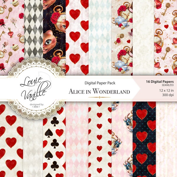 Alice in Wonderland Seamless digital papers, Fantasy Wallpaper, Digital download scrapbooking resources