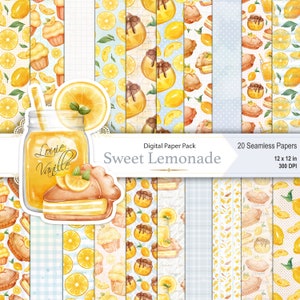 Papel digital Lemon, folha de scrapbook SEM EMENDA, 20 padrões