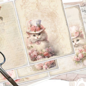 Vintage Katzen Junk Journal Blätter, druckbare Papiere, Scrapbooking, digitaler Download, Junk-Journal Zubehör