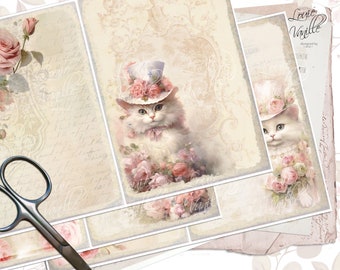 Vintage Cats Junk Journal Sheets, Printable Papers, Scrapbooking, Digital Download, Junk Journal Supplies