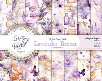 Lavender Digital Paper Pack, SEAMLESS Background Paper Set, Scrapbooking and Junk Journal Printables