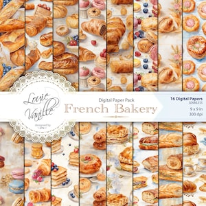 Vintage French Bakery Digital Paper Pack, SEAMLESS French Bakery Paper Set, Scrapbooking and Junk Journal Printables