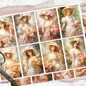 Shabby Chic Damenkarten, Scrapbooking Ephemera, Vintage French Cottage, Junk Journal Rokoko Druckbare Karten Scrapbooking Aufkleber