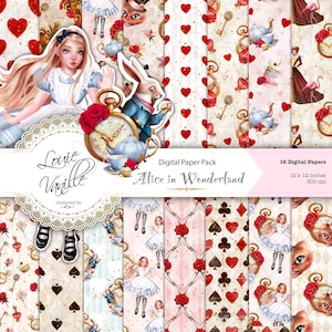 Alice in Wonderland Seamless digital paper, Fantasy paper kit, Scrapbooking and Planner