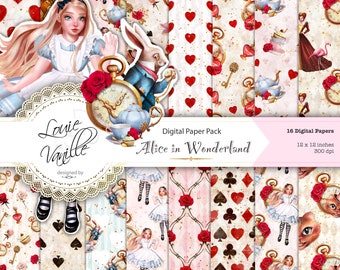 Alice in Wonderland Seamless digital paper, Fantasy paper kit, Scrapbooking and Planner