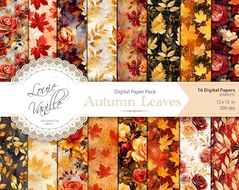 Autumn Leaves Digital Paper Pack: Seamless Fall Scrapbooking (Digital Download)