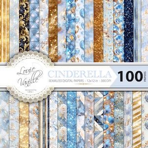 Pacchetto di carta digitale con 100 sfondi Cenerentola, set di carta con 100 principesse, scrapbooking da favola fantasy