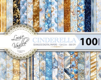 Cinderella 100 Background Digital Paper Pack, 100 Princess Paper Set, Fantasy Fairytale Scrapbooking