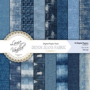 Denim Jeans Fabric Digital Paper Pack, Seamless Textures, Blue Jean Backgrounds for Scrapbook, Junk Journal and Craft Projects
