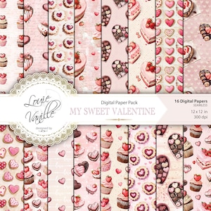 Süßes Valentinstag-Digitalpapier, Valentinstags-romantisches Muster, Valentinstag Junk Journal und Scrapbooking
