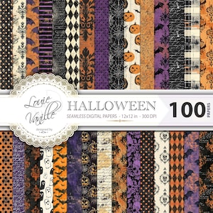 Halloween Digital Paper Pack, Vintage Halloween Seamless Backgrounds, Halloween Distressed Paper Set, 100 Vintage Scrapbooking