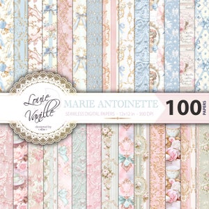 Carta digitale Marie Antoinette, 100 fogli di carta da parati senza soluzione di continuità, set di carta da parati antica in stile rococò francese, scrapbooking Soft Coquette