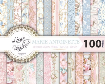 Marie Antoinette Digital Paper, 100 Seamless Background Paper, French Rococo Wallpaper Antique Paper Set, Soft Coquette Scrapbooking
