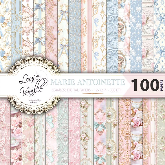 Marie Antoinette Digital Paper: 100 Rococo Scrapbook Backgrounds (Digital Download)