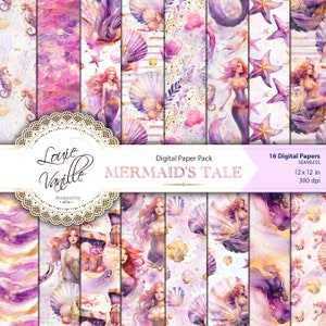 Mermaid SEAMLESS Digital Paper Pack, Siren Background Paper Set, Fantasy Scrapbooking and Junk Journal Printables