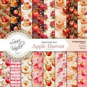 Autunno, Carta digitale, Scrapbooking, Raccolta delle mele, Modelli SEAMLESS, Set di carta, Scrapbooking del Ringraziamento, Diario spazzatura, Stampabili digitali