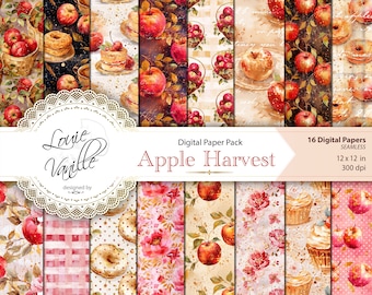 Autumn, Digital Paper, Scrapbooking, Apple Harvest, SEAMLESS Patterns, Paper Set, Thanksgiving Scrapbooking Junk Journal Printables Digital