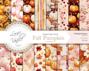 Autumn Pumpkin Digital Paper Pack: Seamless Fall Scrapbook Printables (Digital Download)