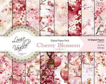 Digitaal papier, junk Journal kit, Cherry Blossom, Scrapbooking, NAADLOZE patronen, Junk Journal Printables, Digitale Collage, kit