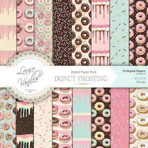 Donut Frosting Digital Paper Pack, Seamless Sweet Treat Backgrounds, Sprinkles and Icing Patterns for Scrapbooking and Crafts