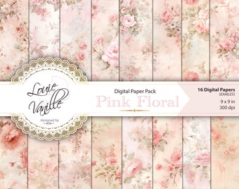 Vintage, Scrapbooking, Pattern Digital, SEAMLESS Digital Paper, Distressed Pink Floral, Junk Journal Printables, Digital collage