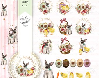 Easter clipart, Bunny clipart, Easter graphics, eggs clipart, download easter, digital easter, Easter basket clipart, commercial use