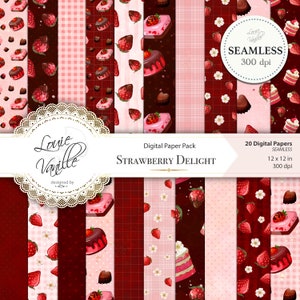 Erdbeere SEAMLESS digitales Papier, Erdbeer Grafiken, Dessert Druck, kommerzielle Nutzung Sofortiger Download