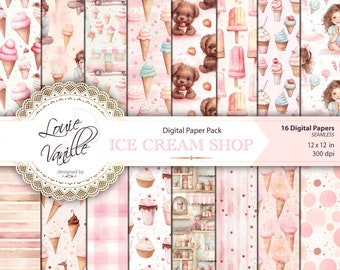 Digital Paper Pack Ice Cream SEAMLESS Background Paper Set Scrapbooking and Junk Journal Printables