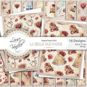 Pagine digitali per album vintage "La Belle Princess", carta 8,5"x11", pagina di fiaba antica, sfondo testurizzato e invecchiato, diario di scarto