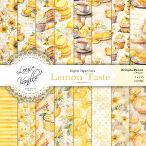 Pacote de papel digital de sobremesa de limão, conjunto de papel de fundo de limão SEM EMENDA, álbum de recortes em aquarela vintage e diário de lixo para impressão