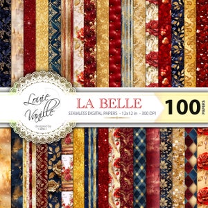 Pacchetto di carta digitale La Bella e la Bestia, 100 sfondi senza soluzione di continuità per principesse, set di 100 carte per principesse, scrapbooking da favola fantasy