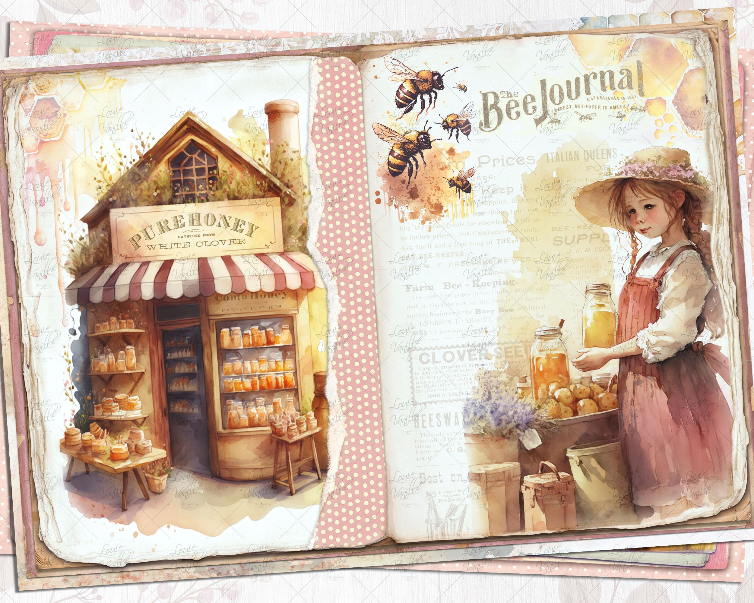 Honey Bee Junk Journal Kit Printable, Vintage Scrapbook Kit, Antique ...