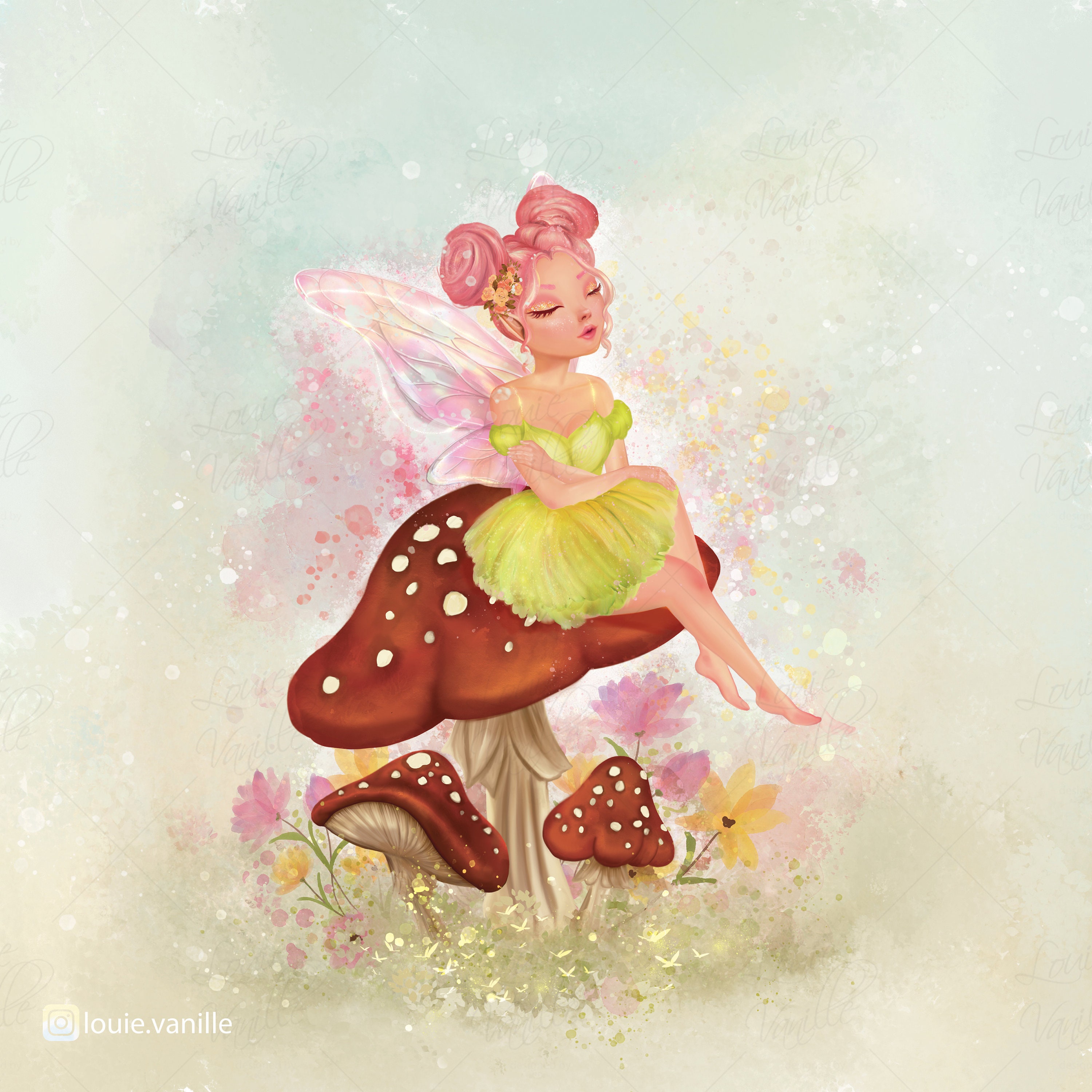 Fairy on Mushroom Print: Whimsical Nursery Wall Art (digital Download ...