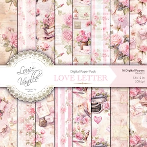 Papel digital romântico Coquette Vintage SEAMLESS, Padrão de carta de amor vintage, Diário de lixo de amor Colagem digital para impressão, Dia dos namorados