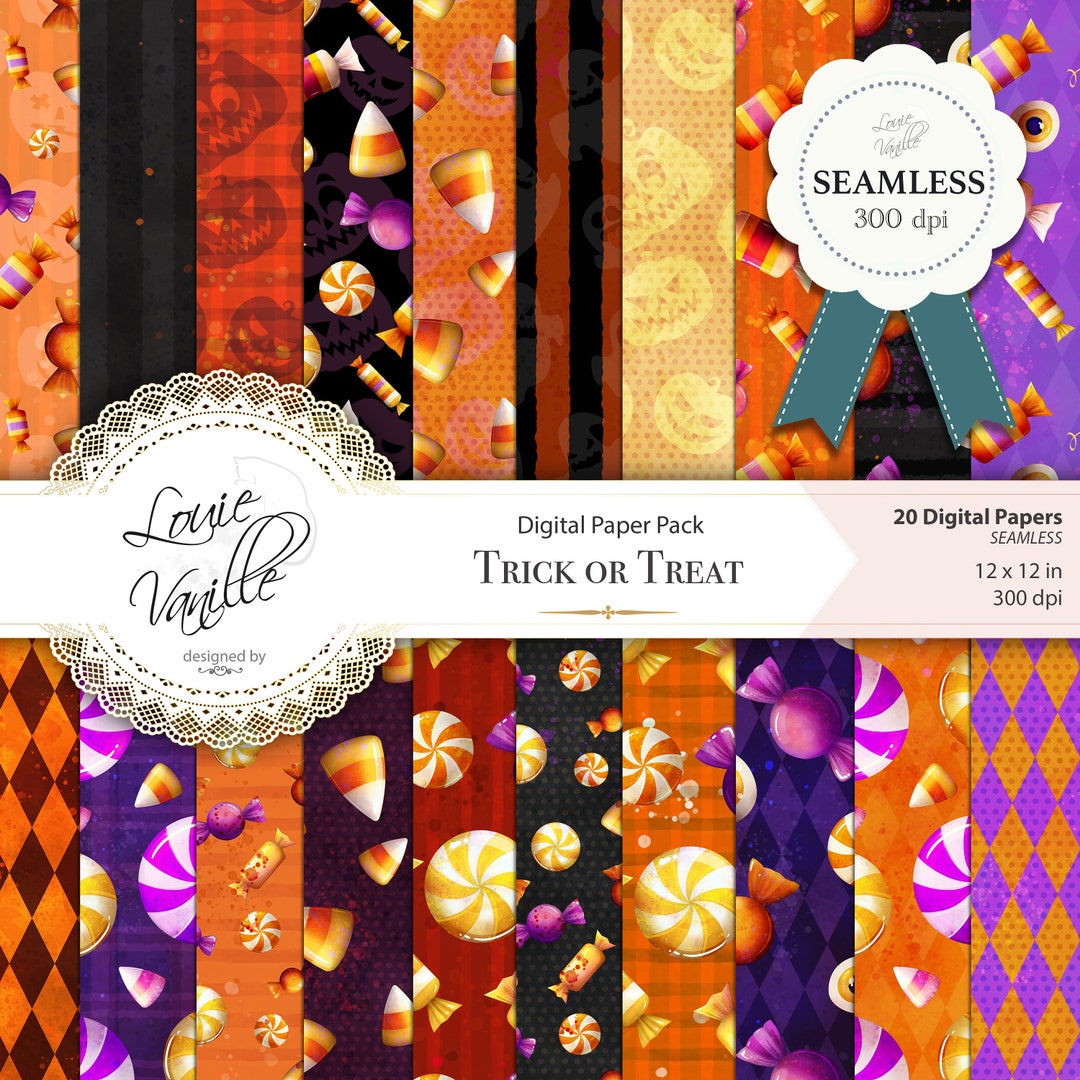 Halloween Trick or Treat SEAMLESS Digital Paper, Halloween Candy ...