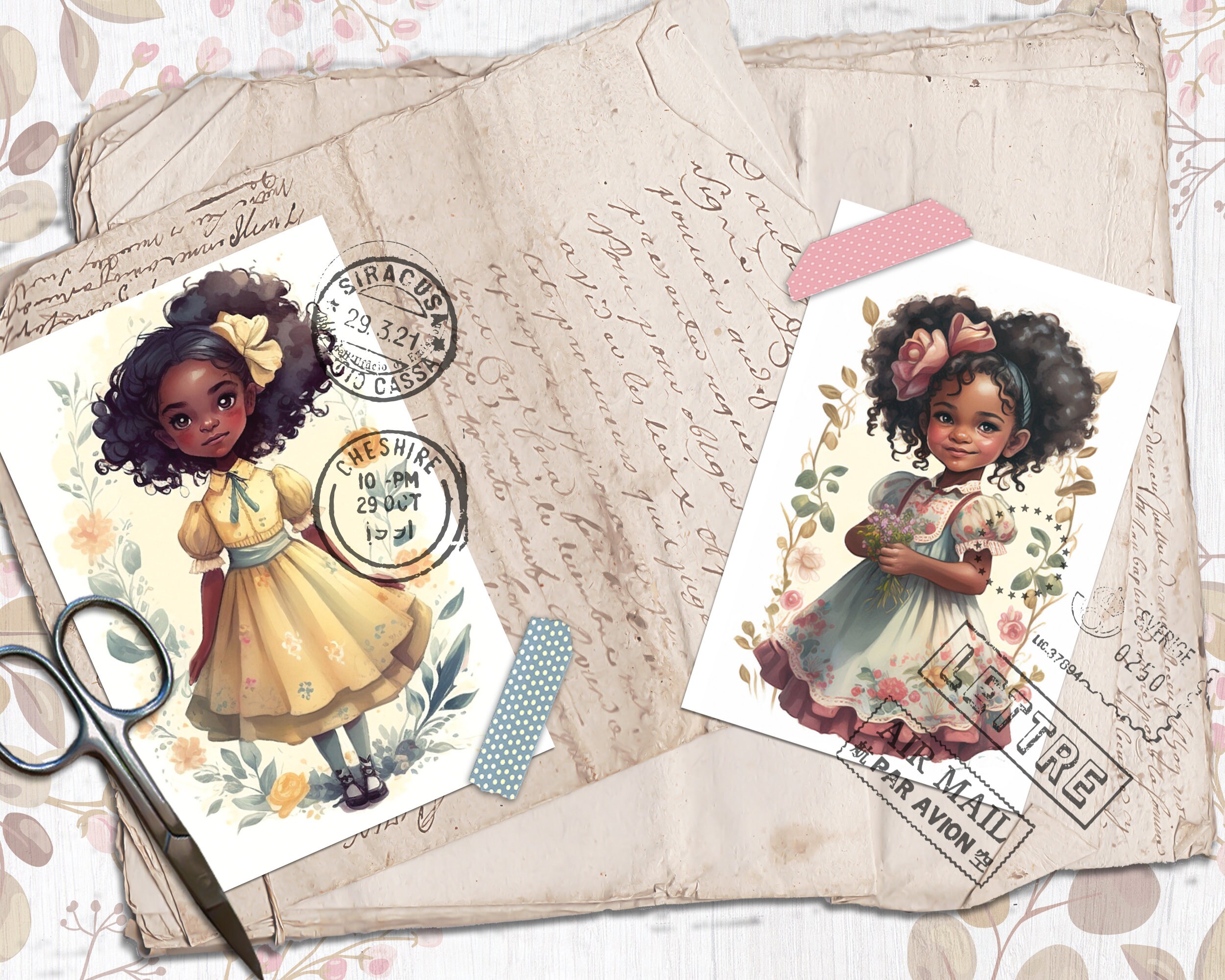 African American Cottage Girl Scrapbook Sheet 8.5 X 11 in - Etsy