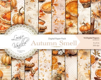 Fall Digital Paper Pack, SEAMLESS Autumn Background Paper Set, Scrapbooking and Junk Journal Printables