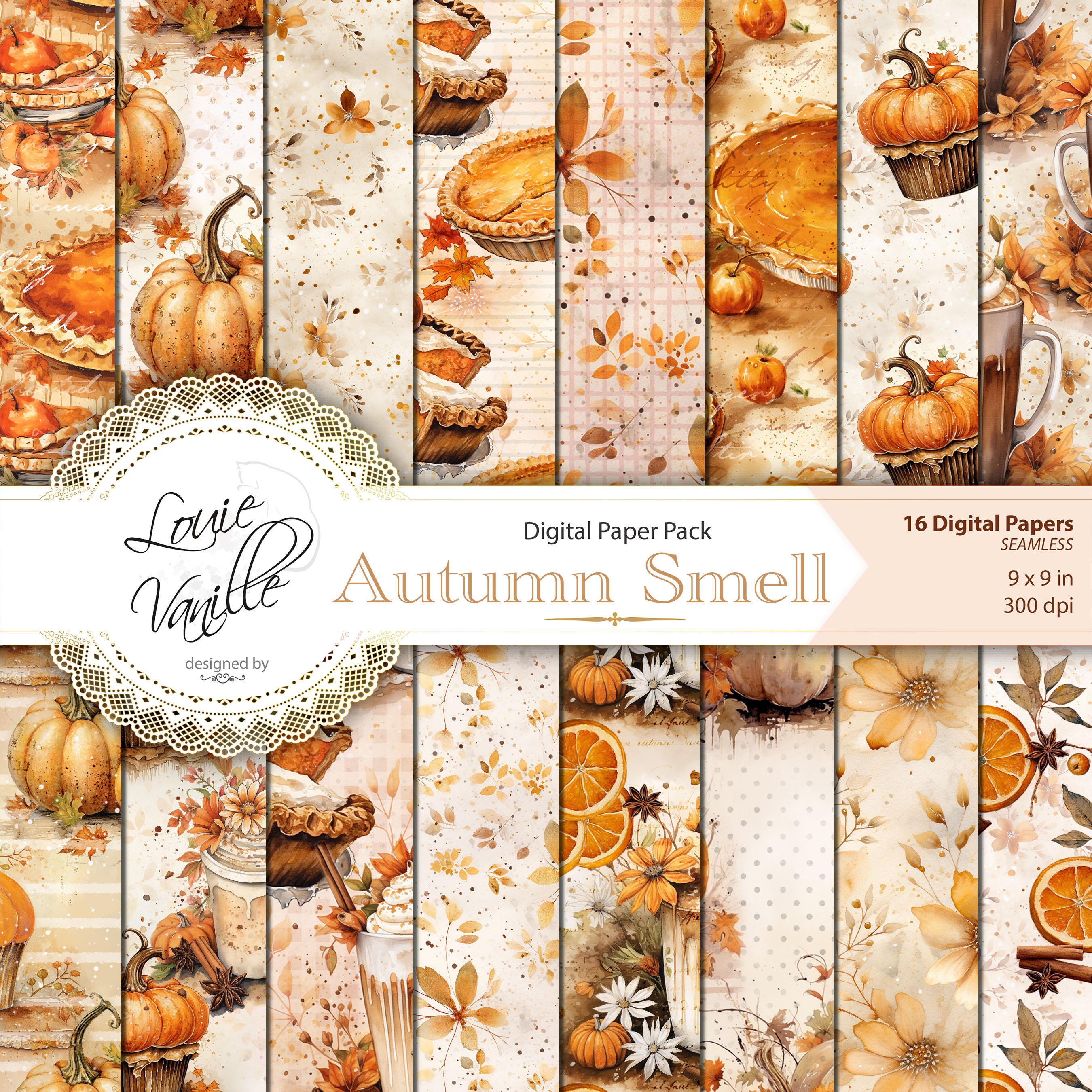 Fall Digital Paper Pack, SEAMLESS Autumn Background Paper Set, Scrapbooking and Junk Journal Printables