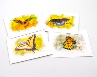 Ensemble de 4 cartes de notes papillon