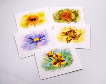 Set of 5 Flower Note Cards