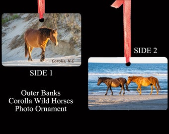 Outer Banks - Christmas Ornament - 2 sided - Corolla, North Carolina - Wild Horses