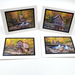 Ensemble de 4 cartes de notes mettant en vedette Glade Creek Grist Mill, Babcock State Park WV