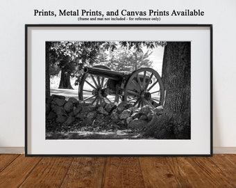Gettysburg - Cannon on Battlefield - Black & White, prints, metal prints, and canvas available
