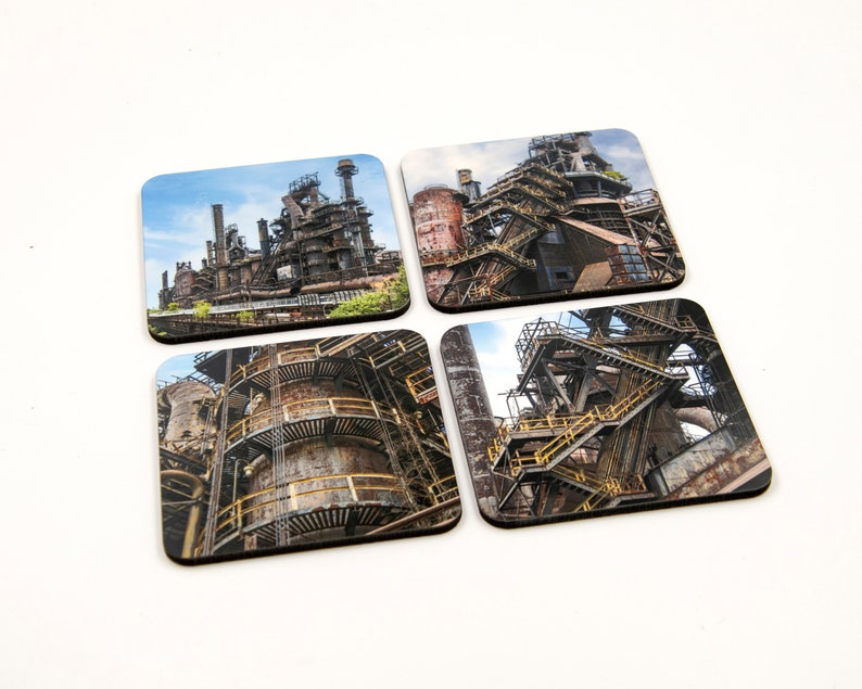 Set of 4 Bethlehem Steel/Industrial Hardboard Coasters image 1