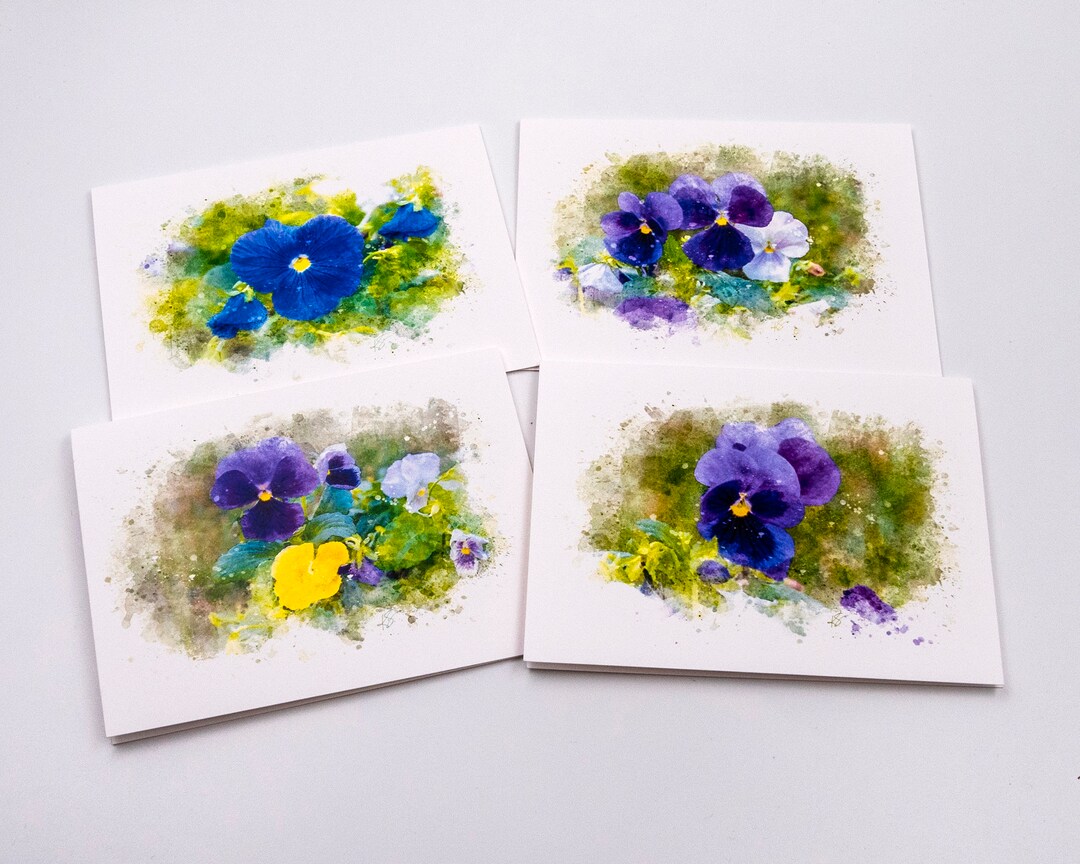 Pansy Flower Note Card Set, Original Art, Set of 4 - Etsy