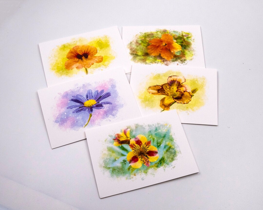 Set of 5 Flower Note Cards - Etsy